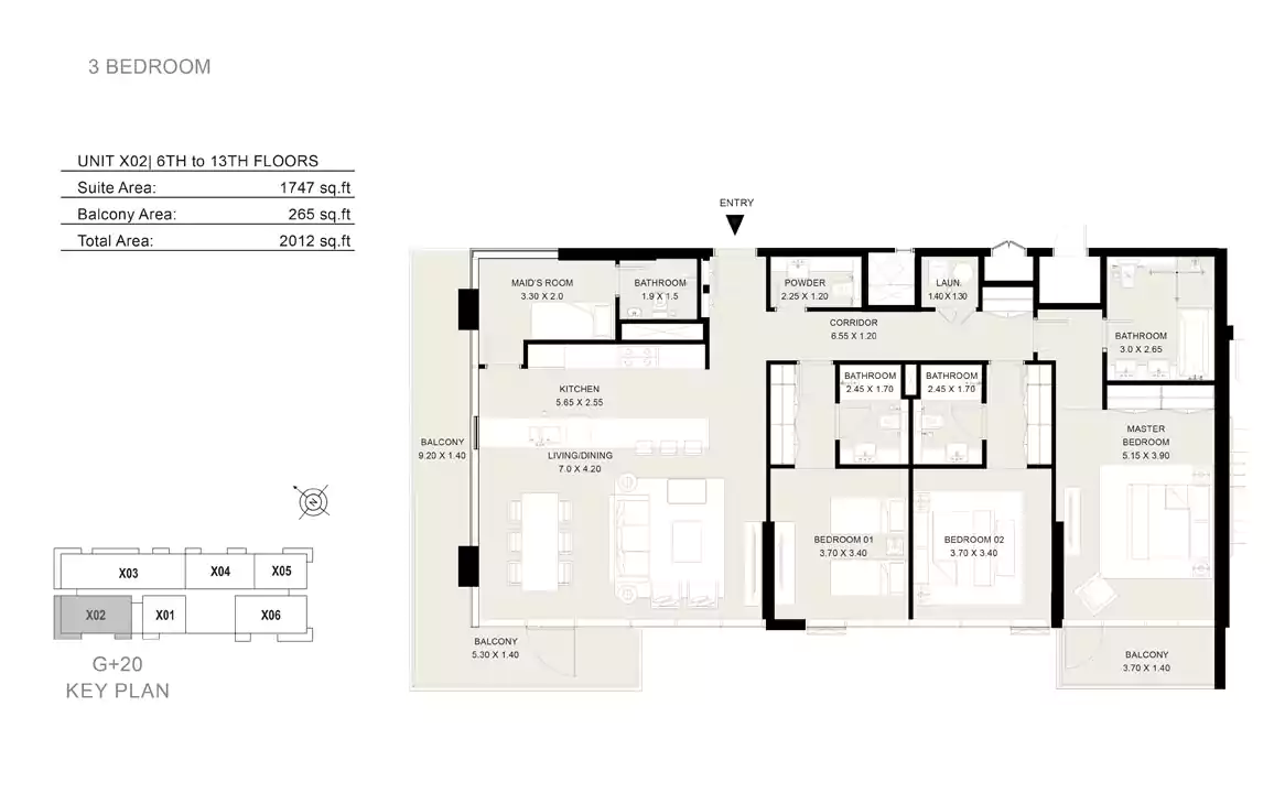 3-Bedroom,-Unit-XO2,-Size-2012-Sq.Ft