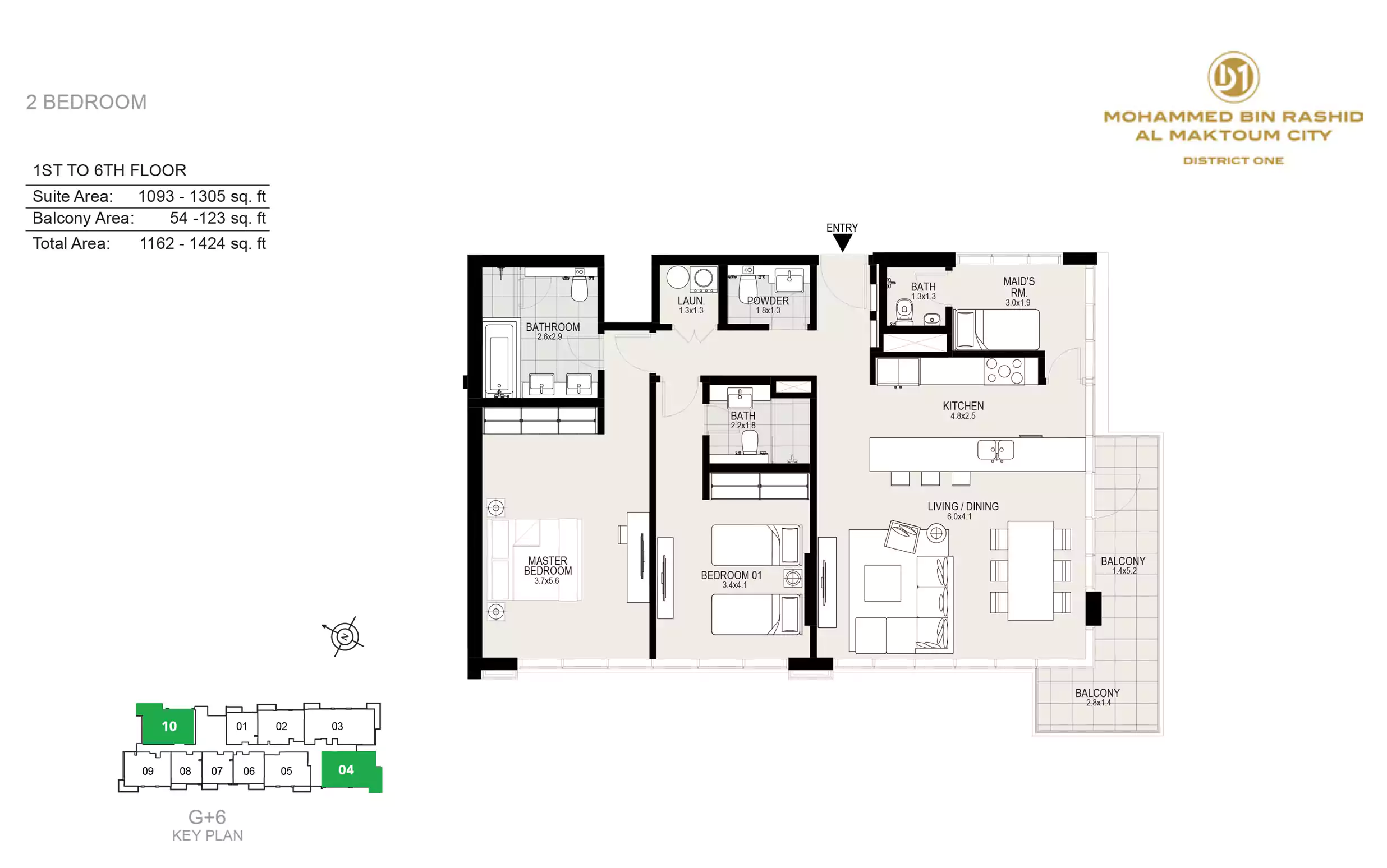 Building 6 - Total Area : 1162 - 1424 sq.ft.